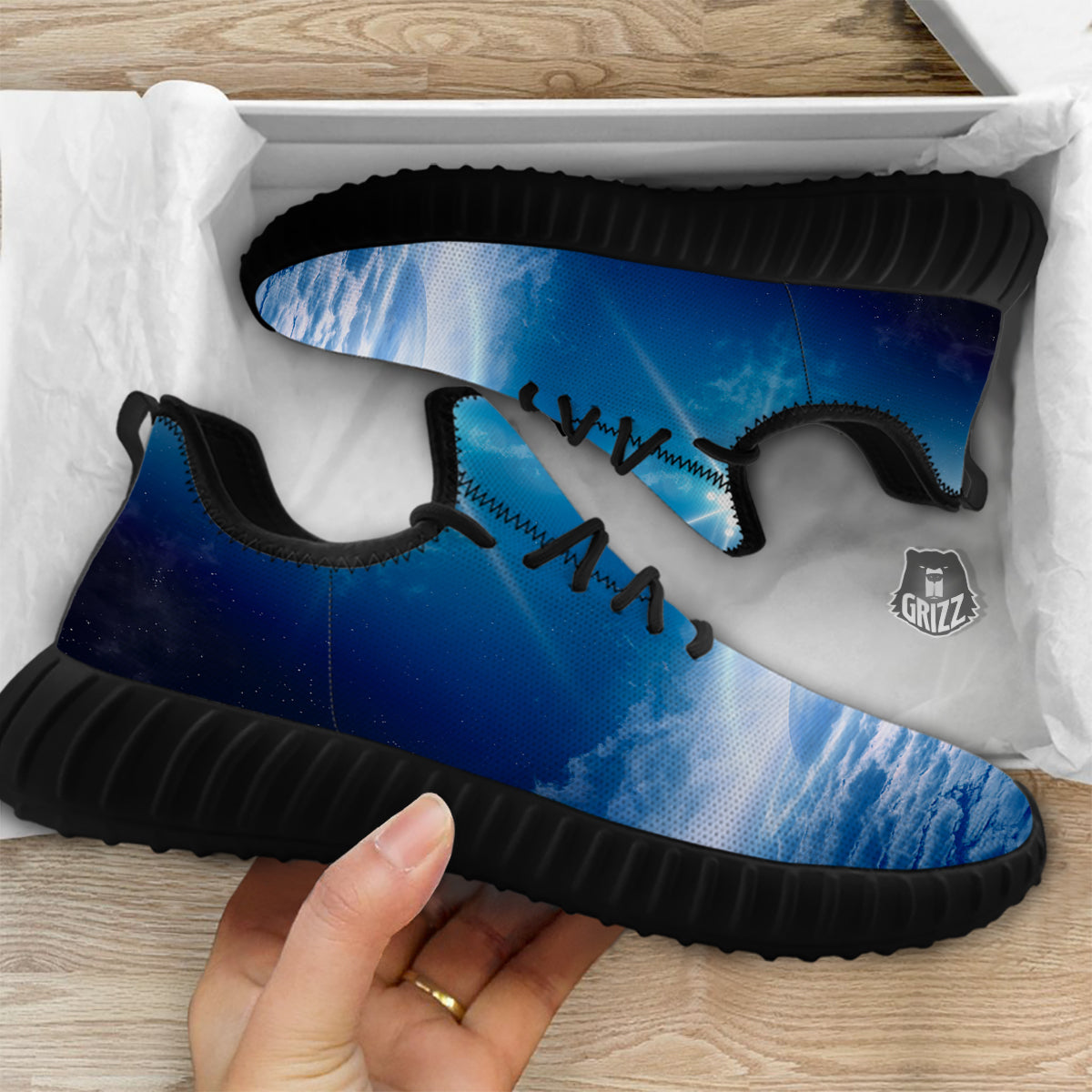 UFO On Planet Earth Print Black Walking Shoes-grizzshop