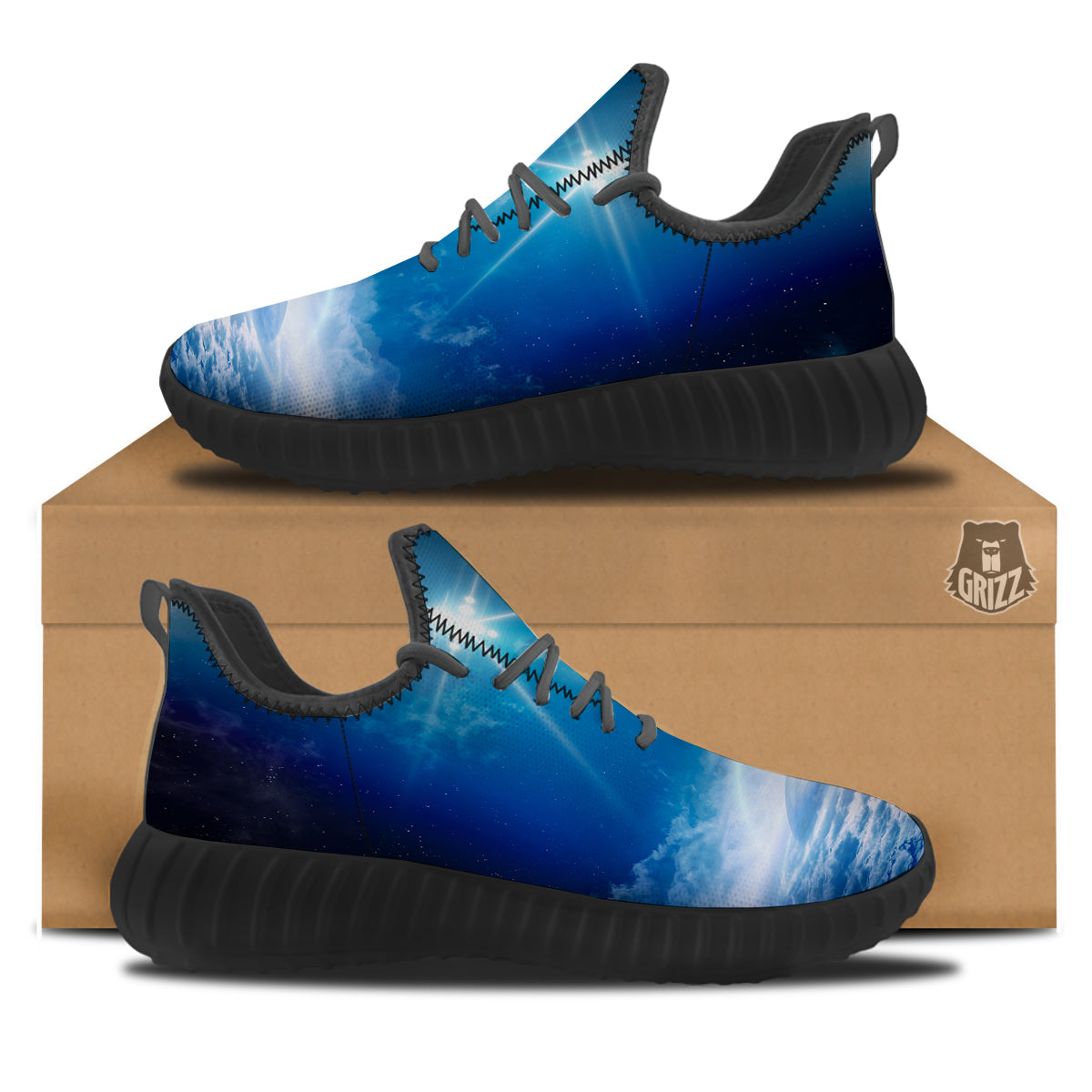 UFO On Planet Earth Print Black Walking Shoes-grizzshop
