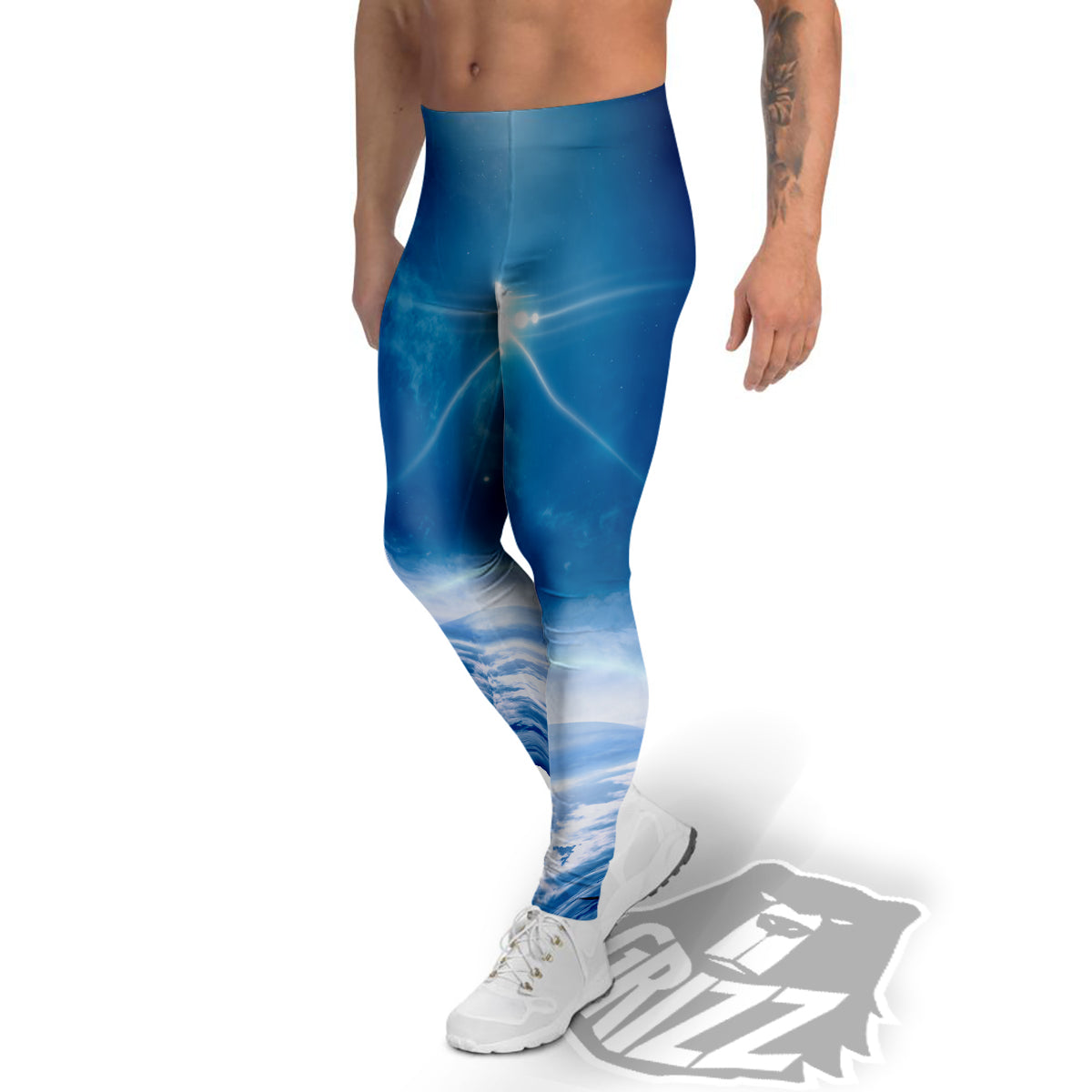 UFO On Planet Earth Print Men's Leggings-grizzshop