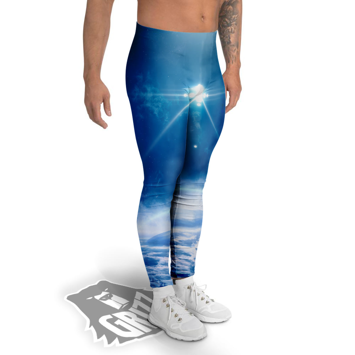 UFO On Planet Earth Print Men's Leggings-grizzshop