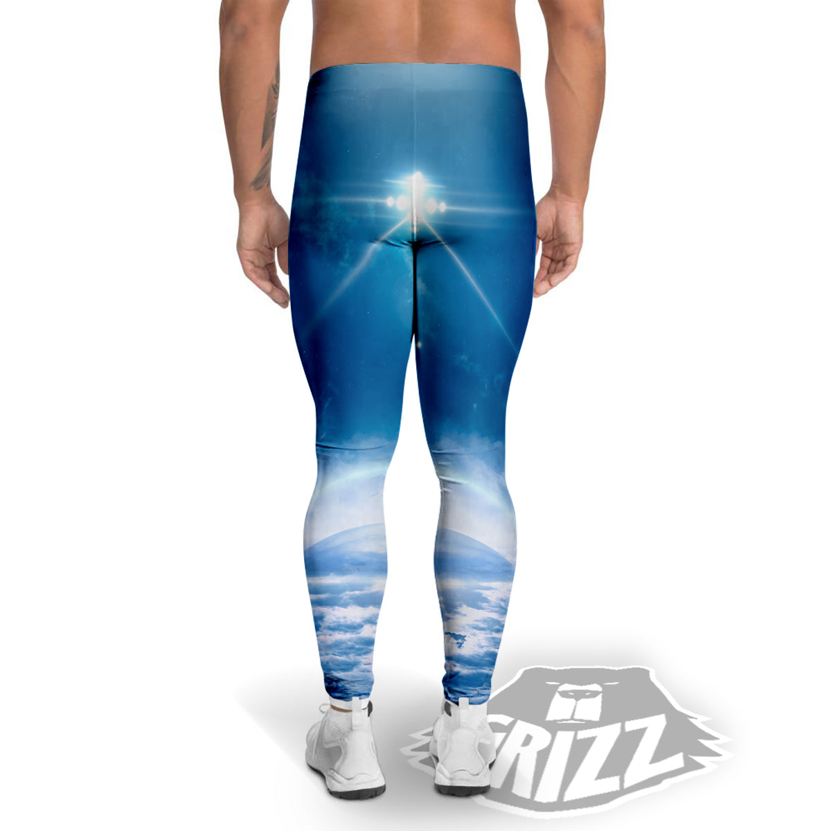 UFO On Planet Earth Print Men's Leggings-grizzshop