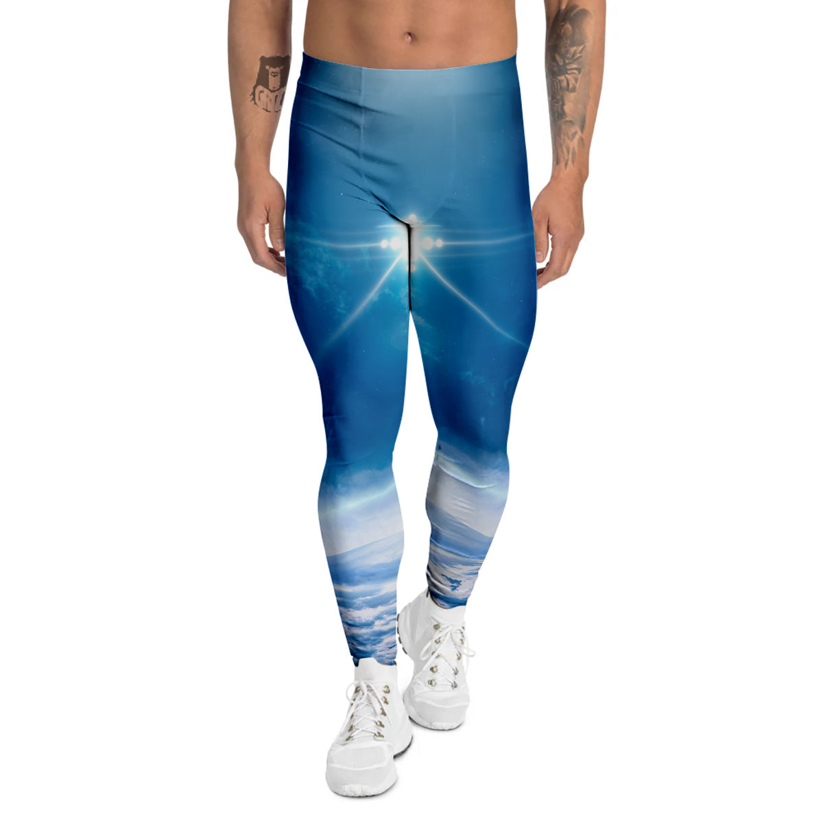 UFO On Planet Earth Print Men's Leggings-grizzshop