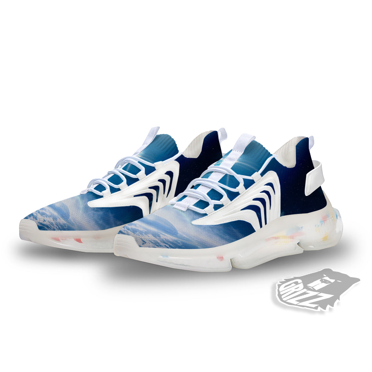 UFO On Planet Earth Print White Gym Shoes-grizzshop