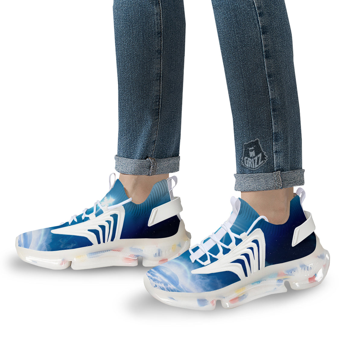 UFO On Planet Earth Print White Gym Shoes-grizzshop