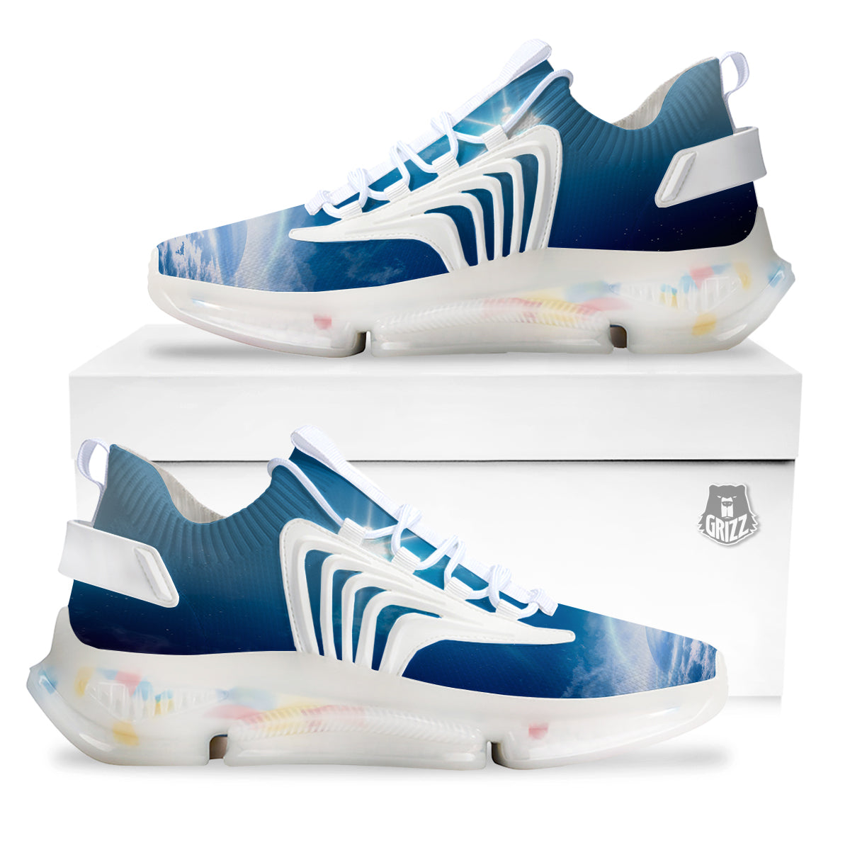 UFO On Planet Earth Print White Gym Shoes-grizzshop
