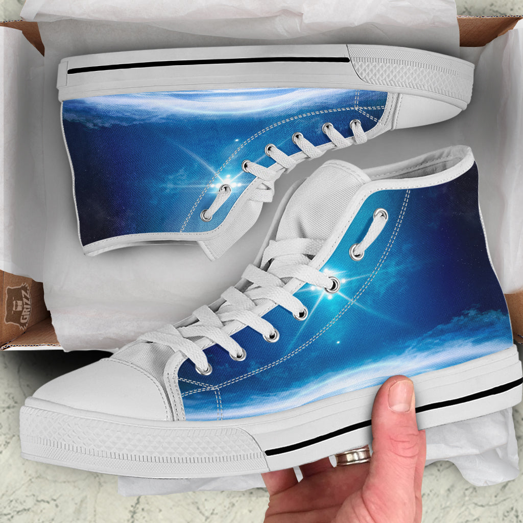 UFO On Planet Earth Print White High Top Shoes-grizzshop