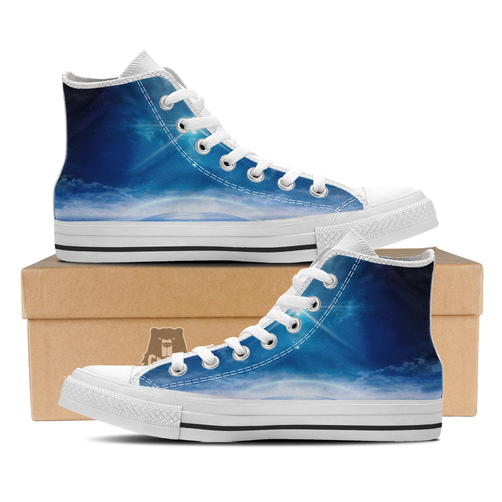 UFO On Planet Earth Print White High Top Shoes-grizzshop