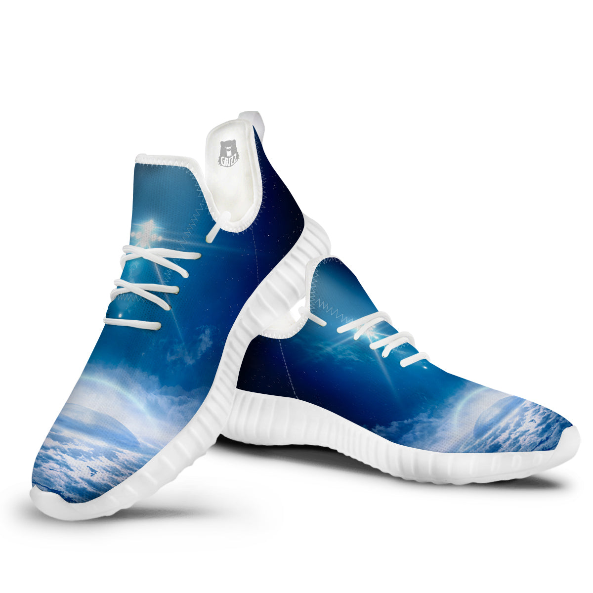 UFO On Planet Earth Print White Walking Shoes-grizzshop