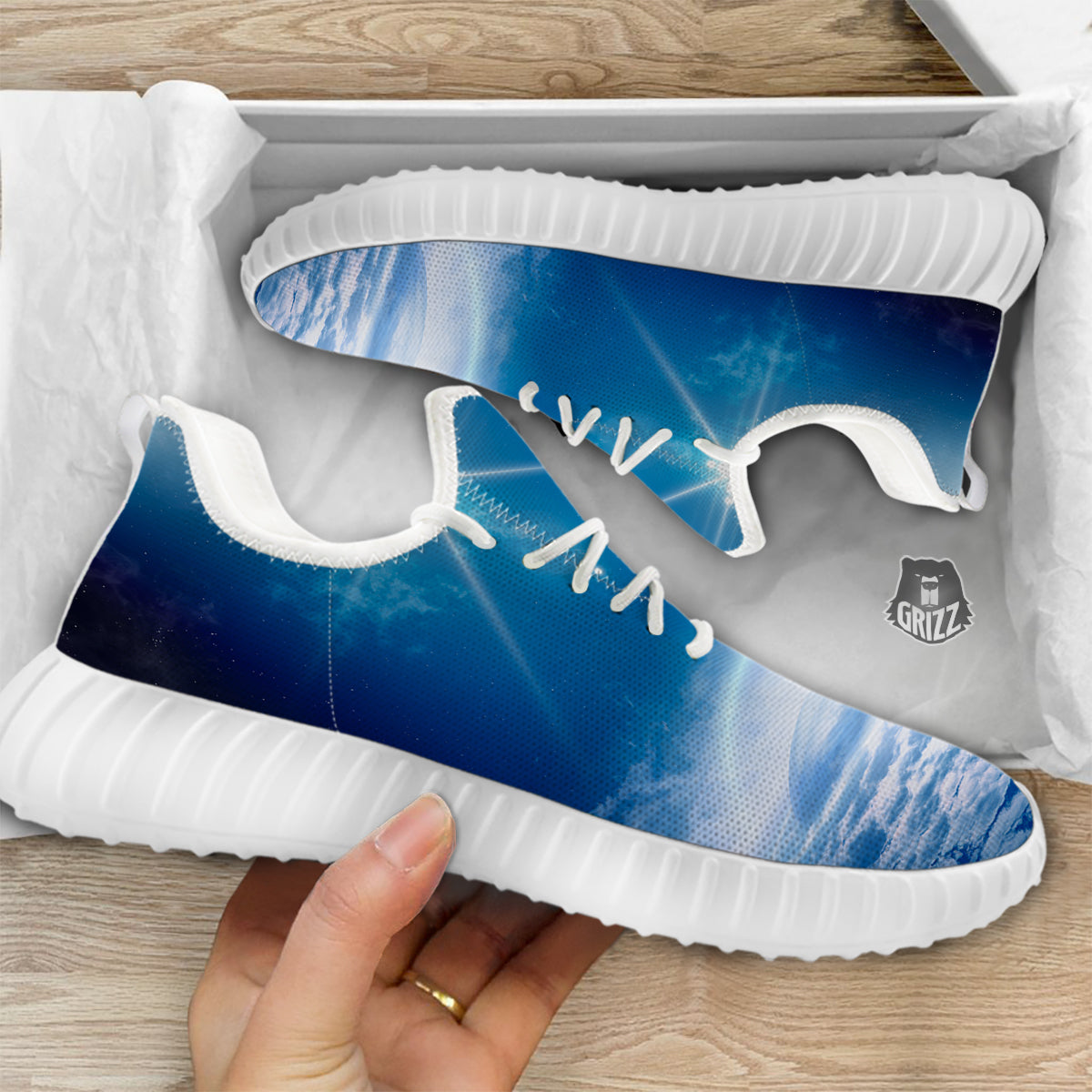 UFO On Planet Earth Print White Walking Shoes-grizzshop