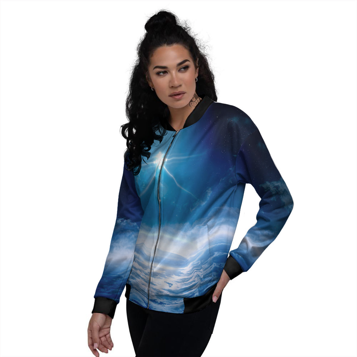 UFO On Planet Earth Print Women's Bomber Jacket-grizzshop