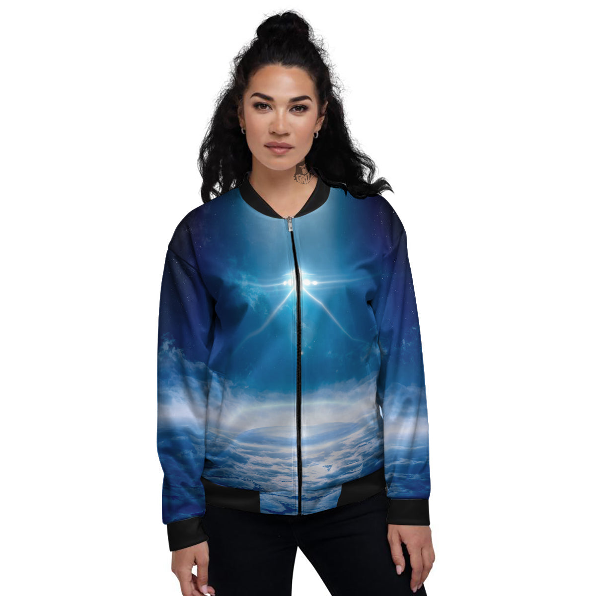 UFO On Planet Earth Print Women's Bomber Jacket-grizzshop