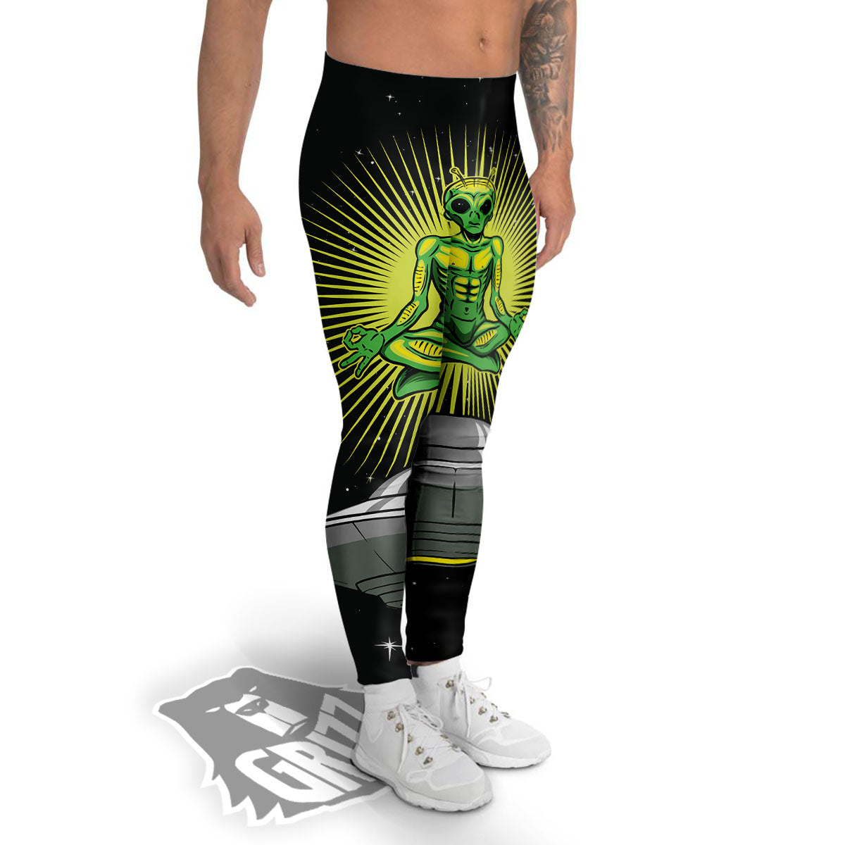 UFO Space Green Alien Print Men's Leggings-grizzshop