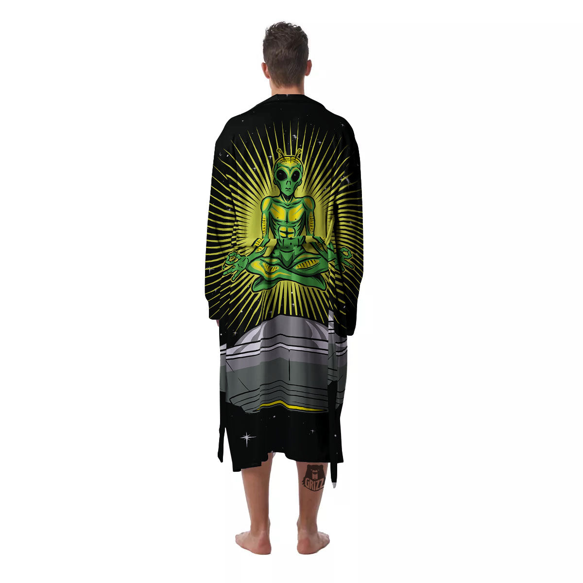 UFO Space Green Alien Print Men's Robe-grizzshop