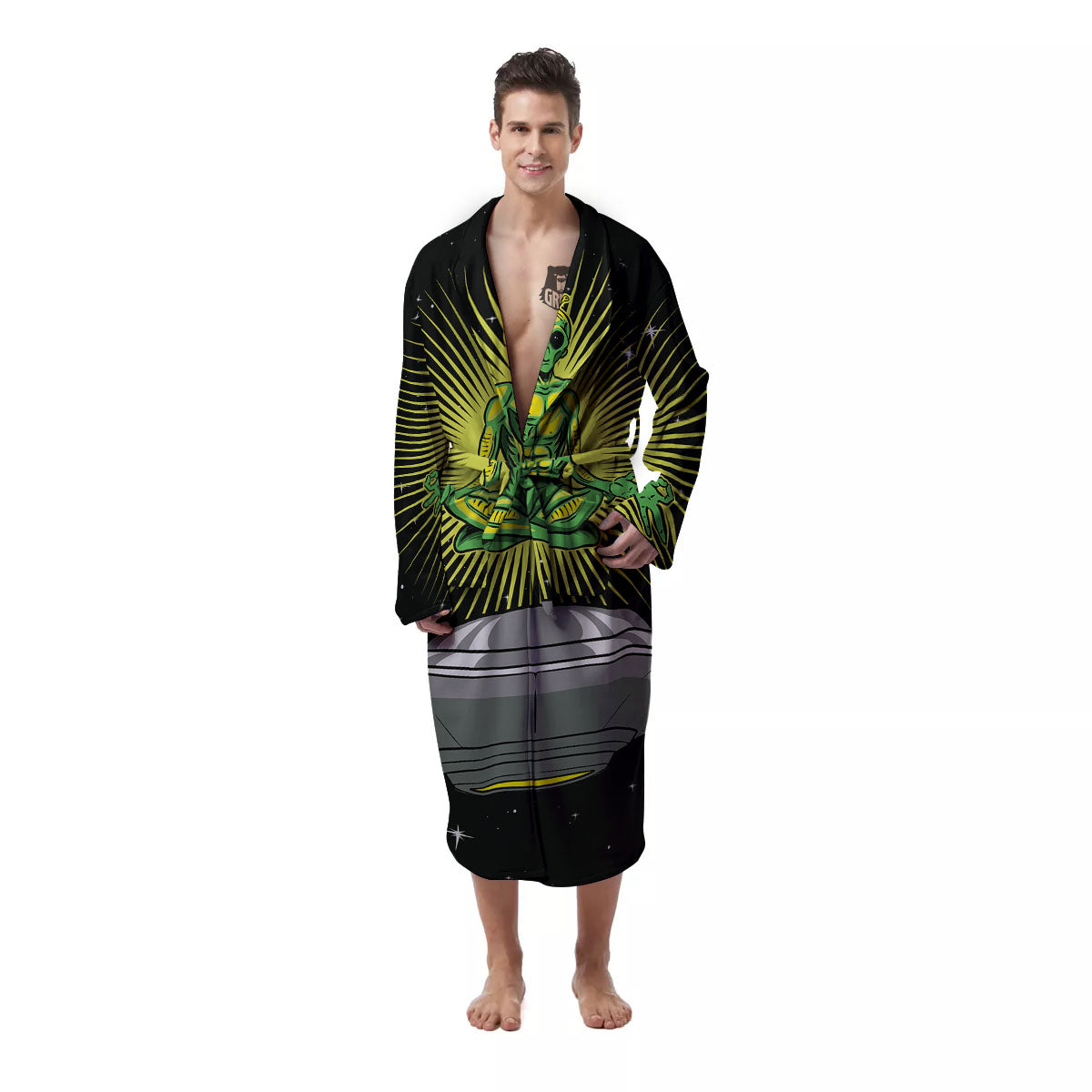 UFO Space Green Alien Print Men's Robe