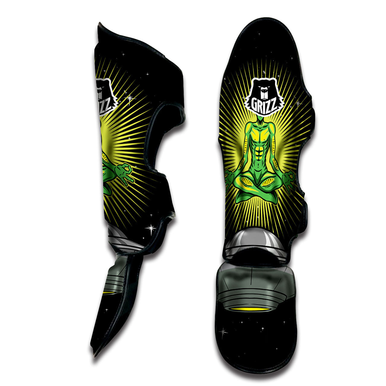 UFO Space Green Alien Print Muay Thai Shin Guards-grizzshop