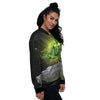 UFO Space Green Alien Print Women's Bomber Jacket-grizzshop