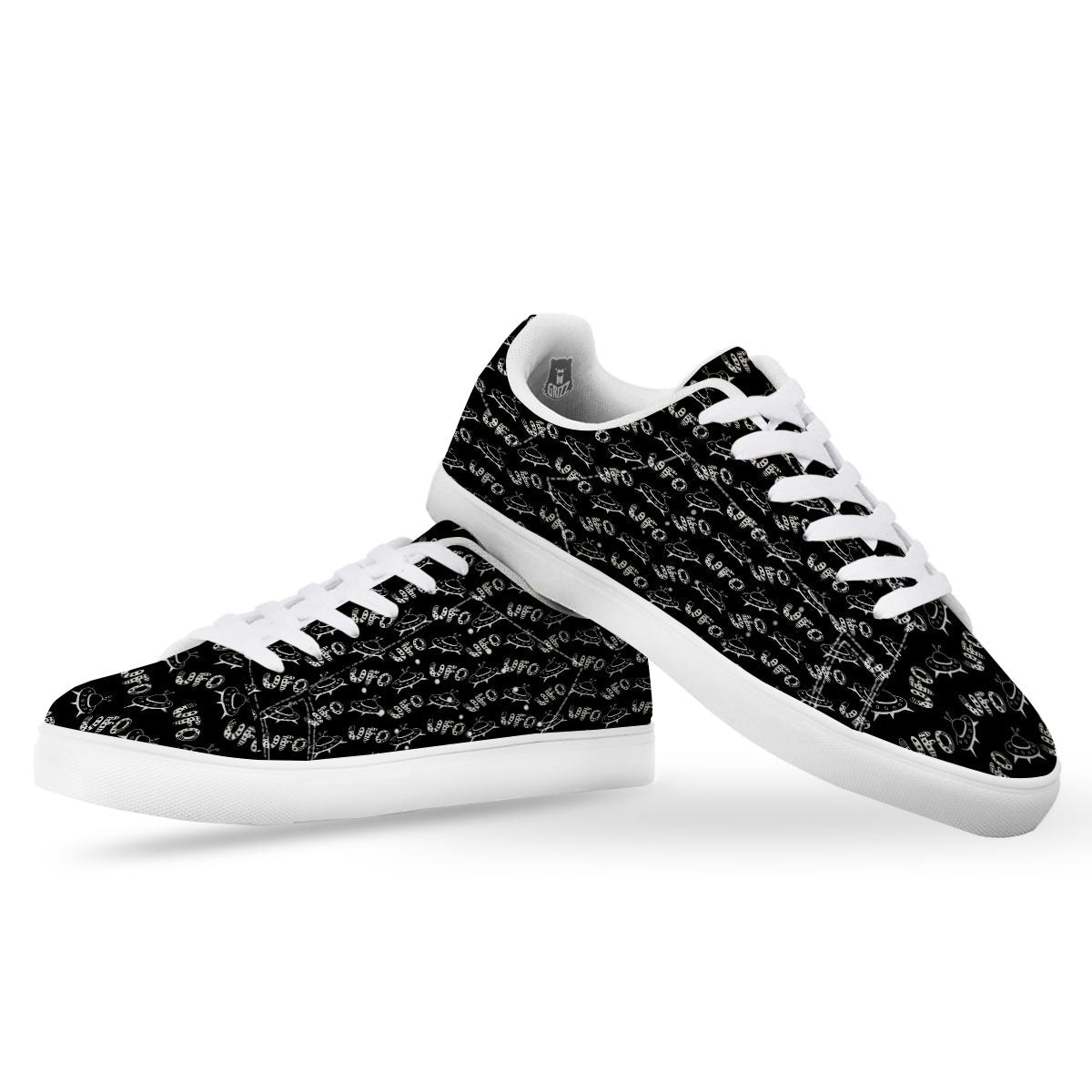 UFO White And Black Print Pattern White Low Top Sneakers-grizzshop
