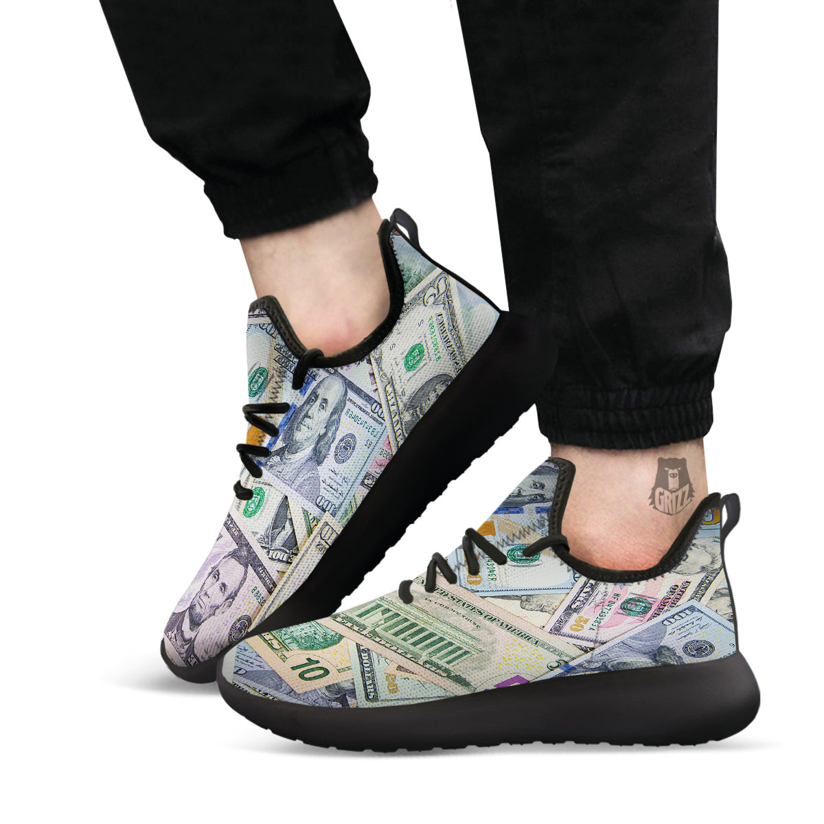 US Dollar Print Black Athletic Shoes-grizzshop