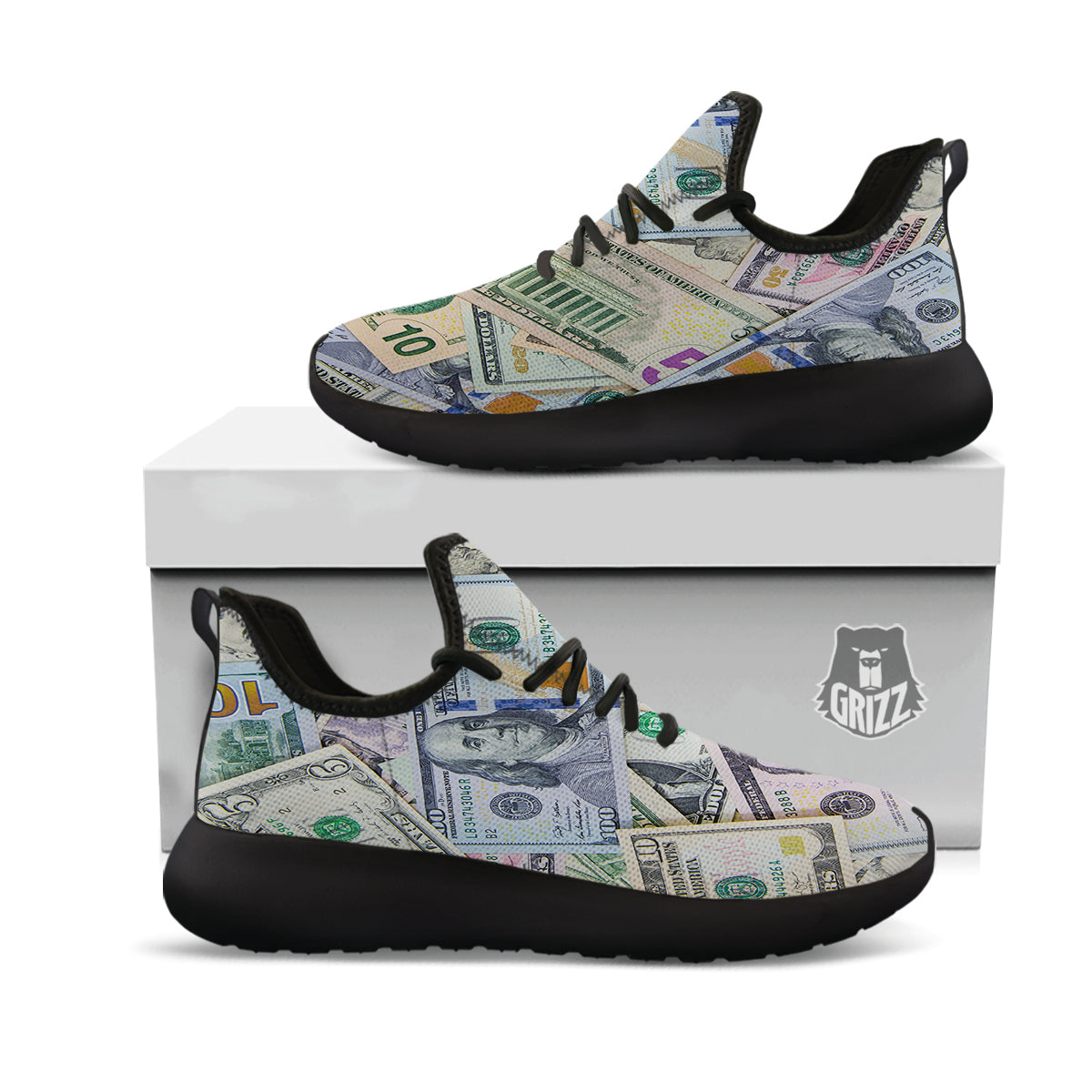 US Dollar Print Black Athletic Shoes-grizzshop