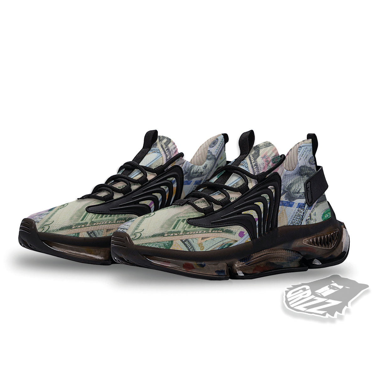 US Dollar Print Black Gym Shoes-grizzshop