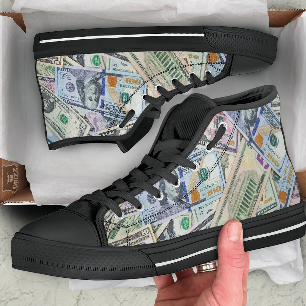 US Dollar Print Black High Top Shoes-grizzshop