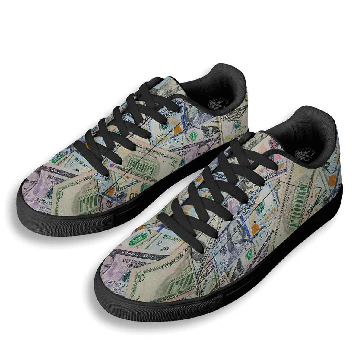 US Dollar Print Black Low Top Sneakers-grizzshop