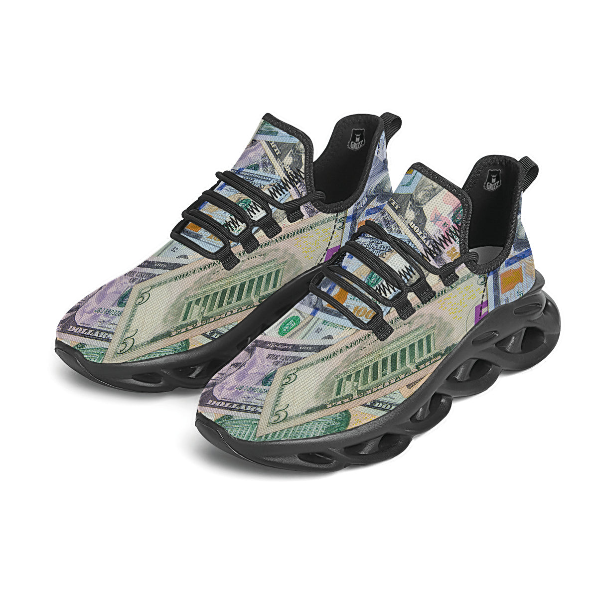 US Dollar Print Black Running Shoes-grizzshop