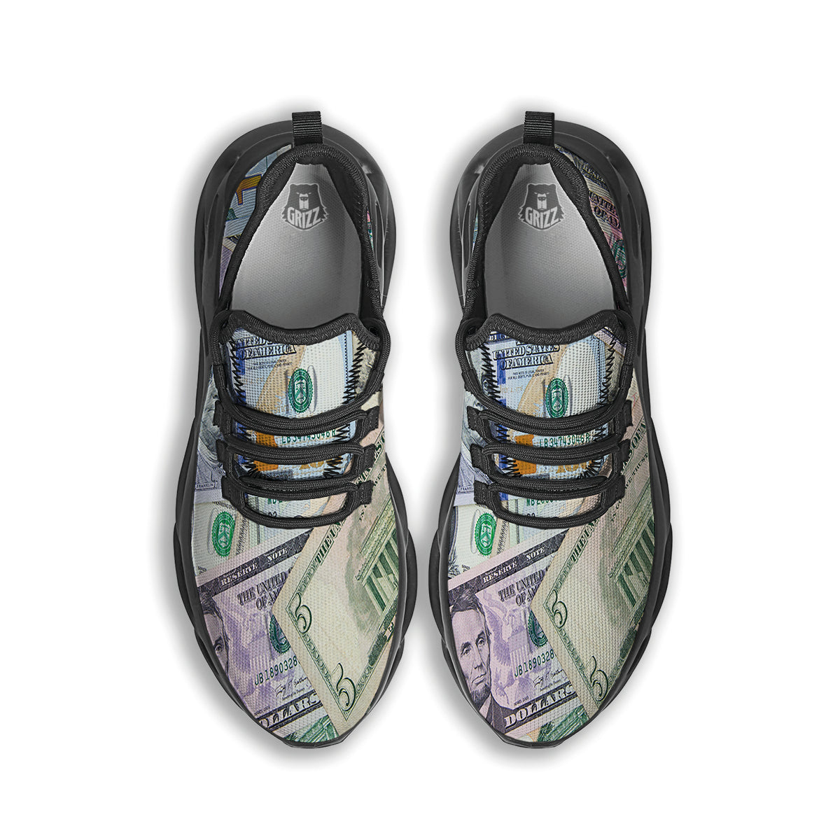 US Dollar Print Black Running Shoes-grizzshop