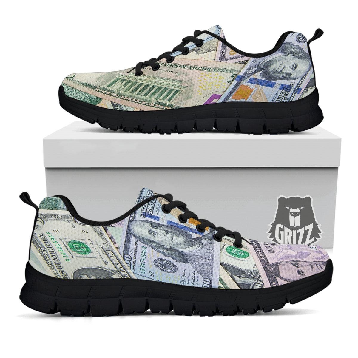 US Dollar Print Black Sneaker-grizzshop