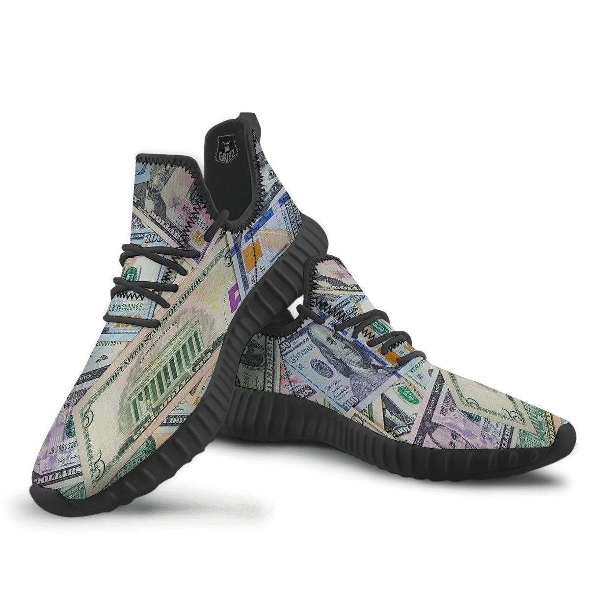 US Dollar Print Black Walking Shoes-grizzshop