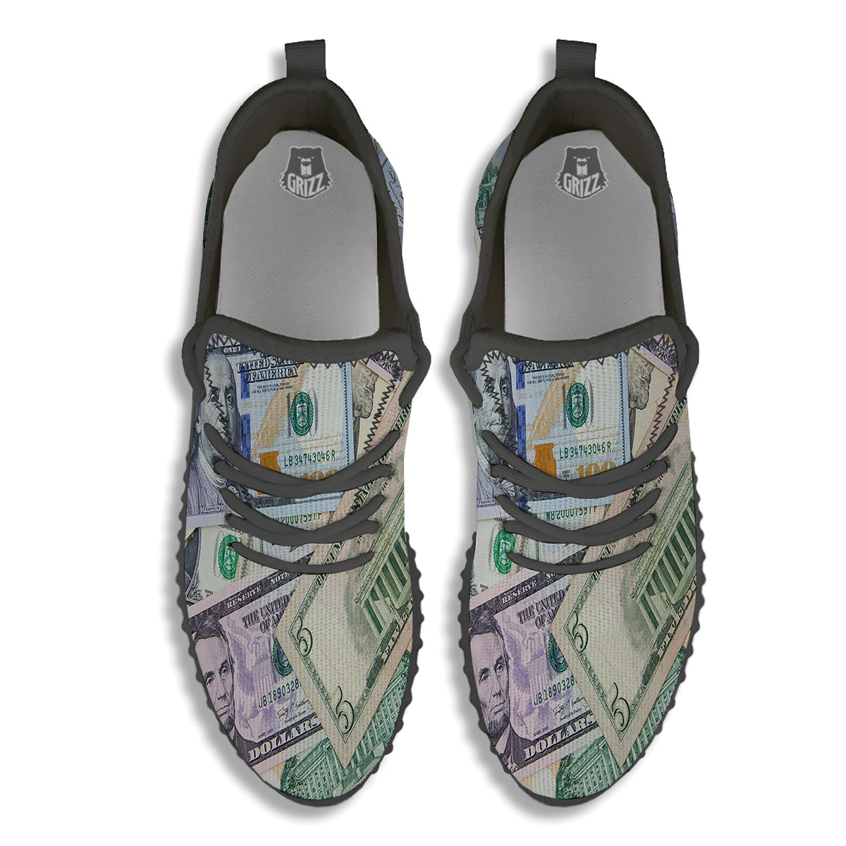 US Dollar Print Black Walking Shoes-grizzshop
