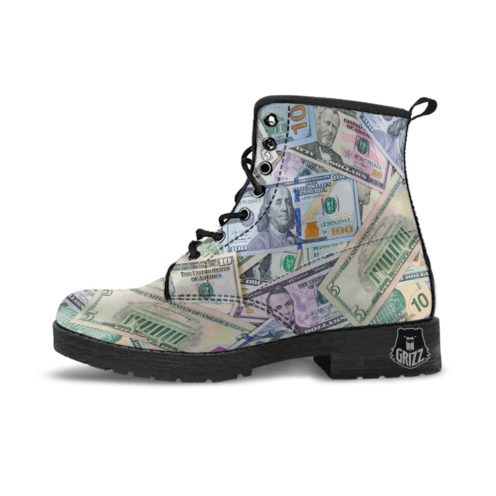US Dollar Print Leather Boots-grizzshop