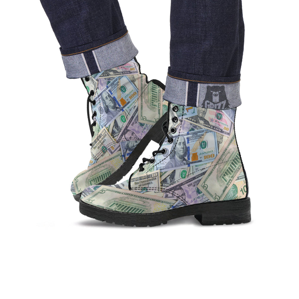 US Dollar Print Leather Boots-grizzshop