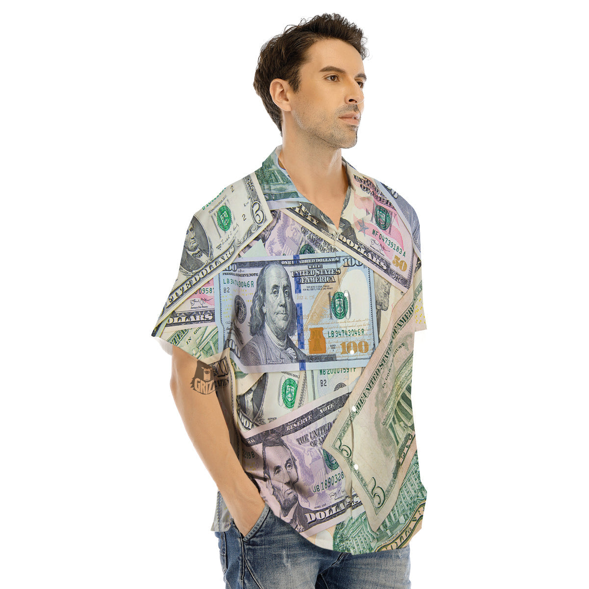 US Dollar Print Men's Hawaiian Shirt-grizzshop