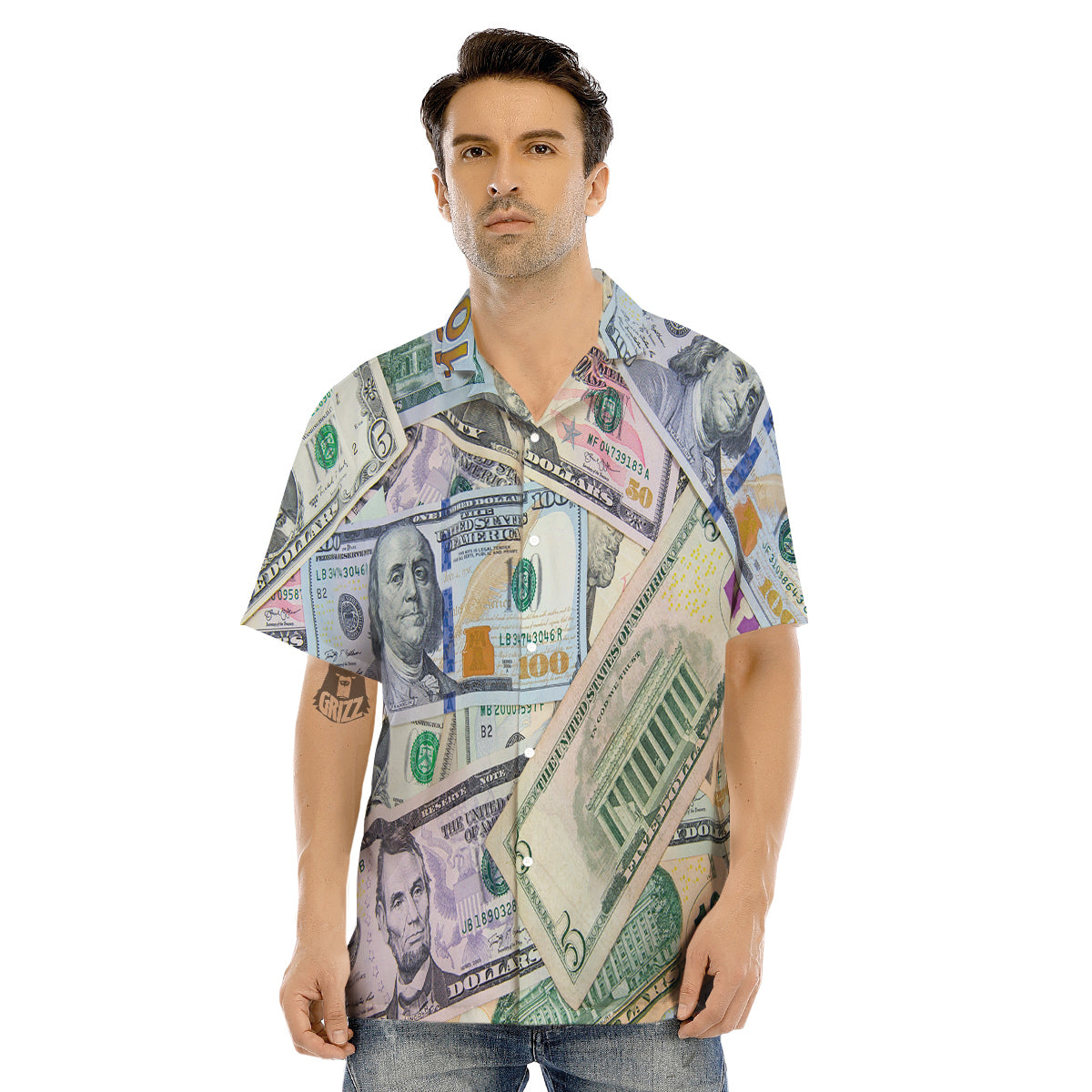 US Dollar Print Men's Hawaiian Shirt-grizzshop