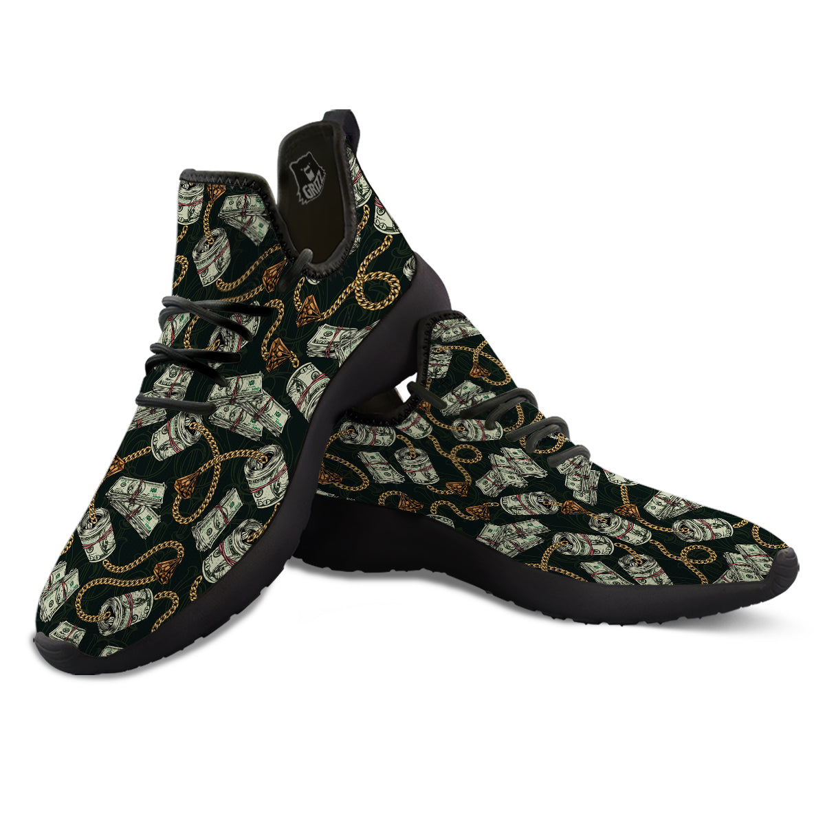 US Dollar Print Pattern Black Athletic Shoes-grizzshop