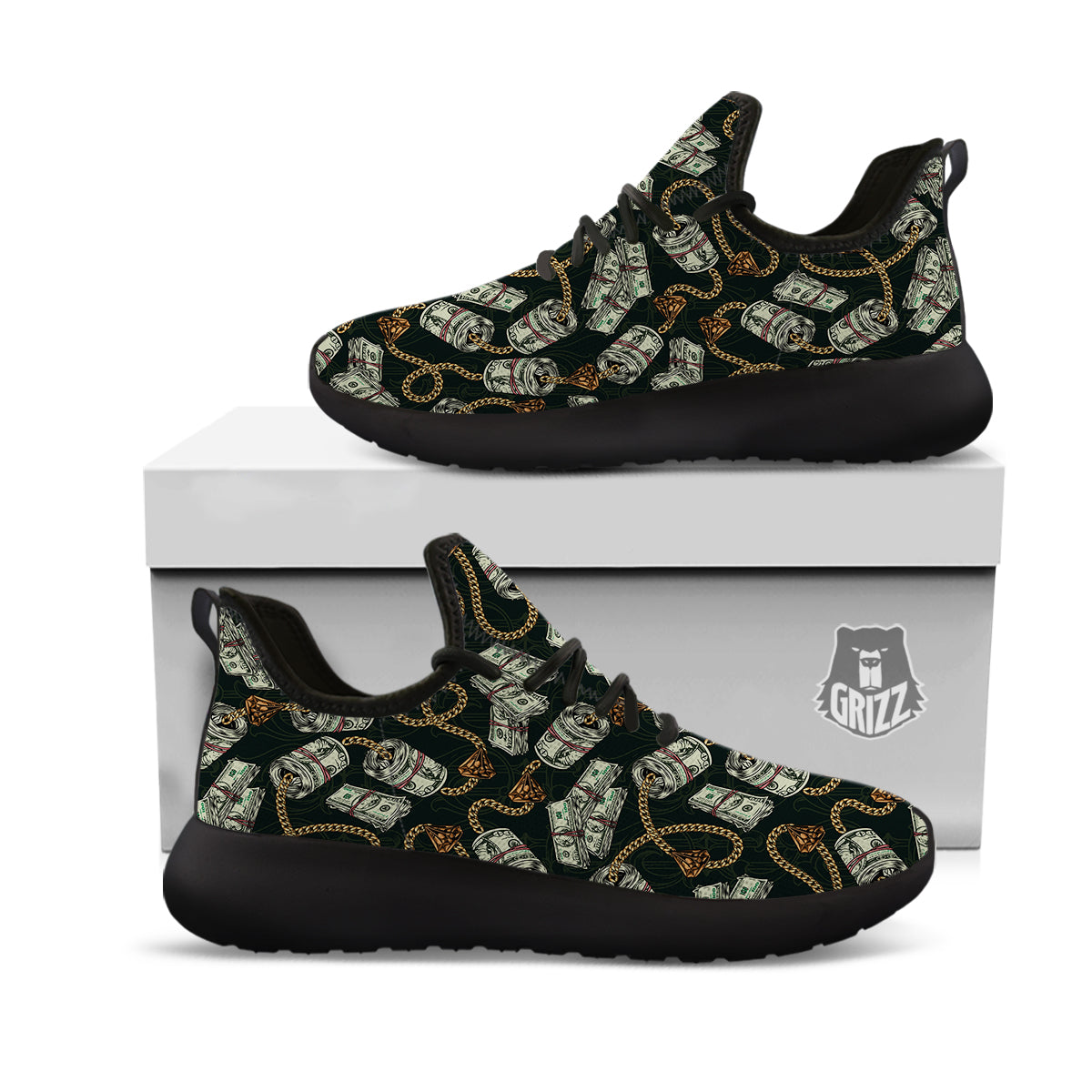 US Dollar Print Pattern Black Athletic Shoes-grizzshop