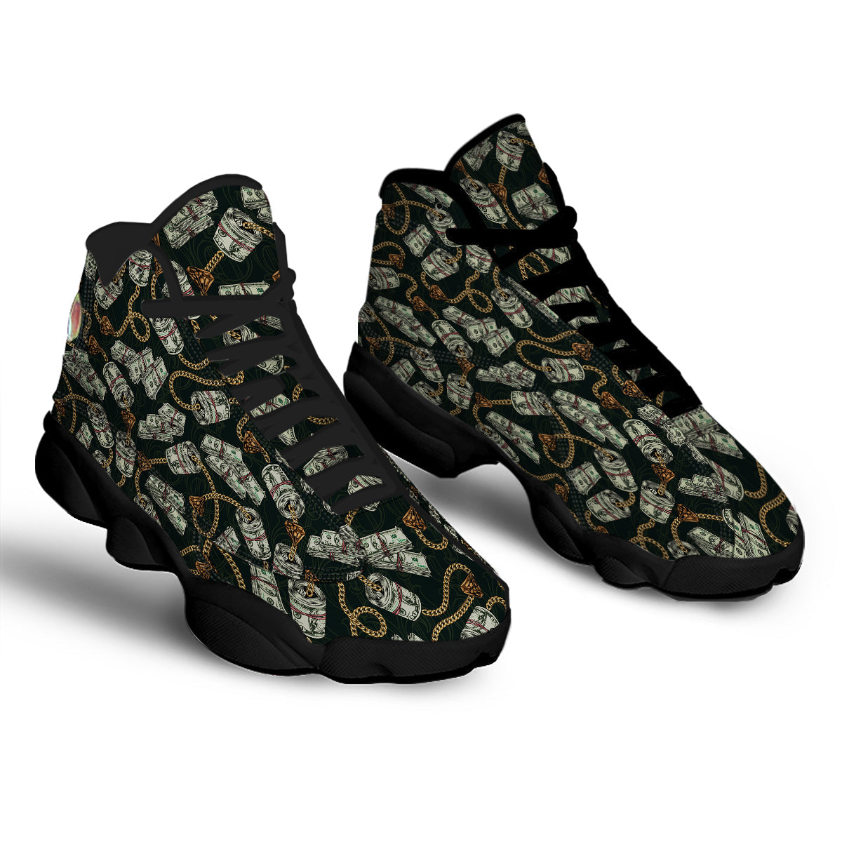 US Dollar Print Pattern Black Basketball Shoes-grizzshop