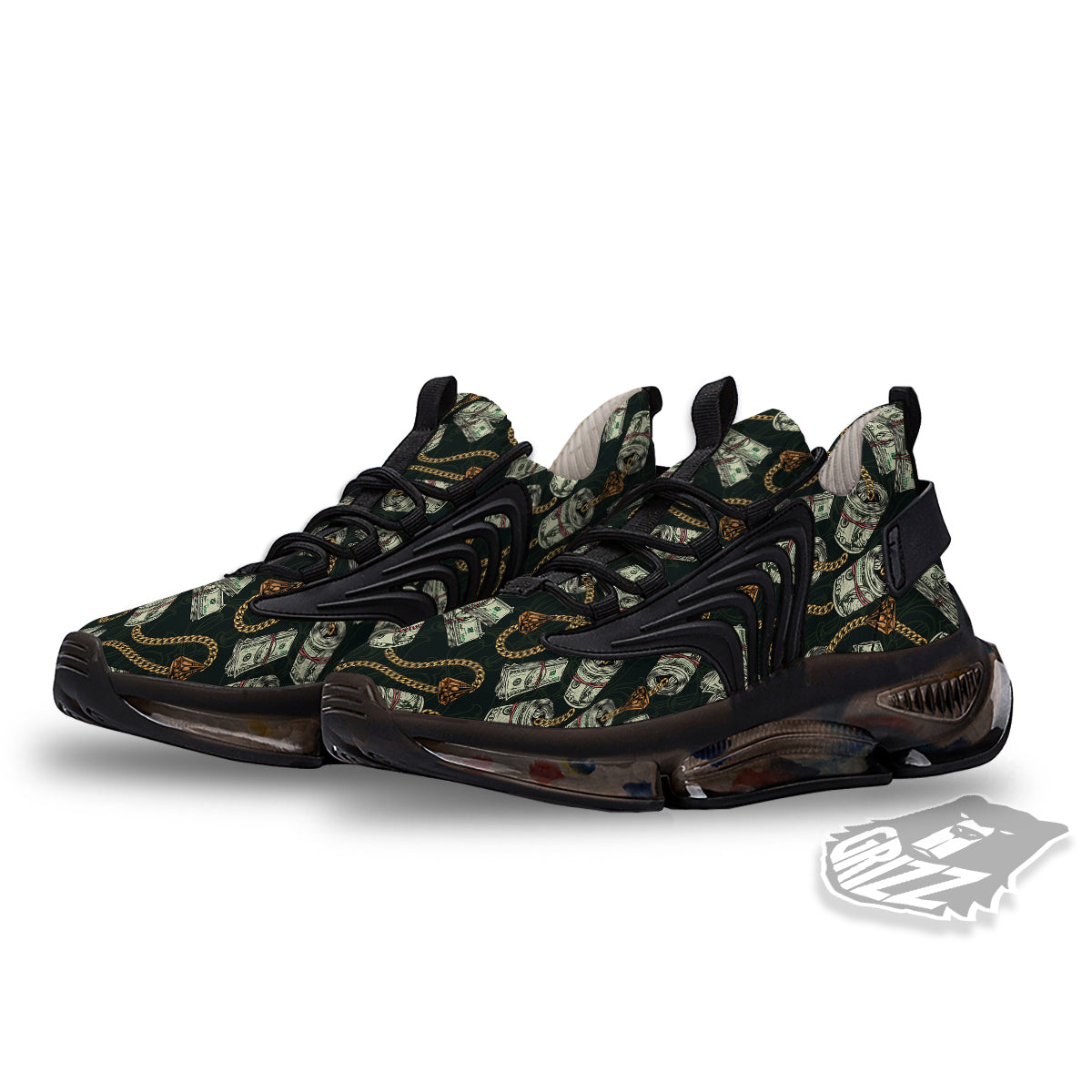 US Dollar Print Pattern Black Gym Shoes-grizzshop