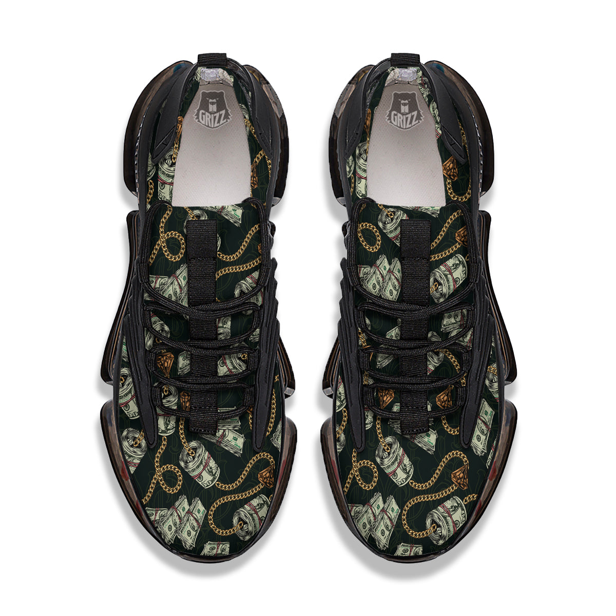 US Dollar Print Pattern Black Gym Shoes-grizzshop
