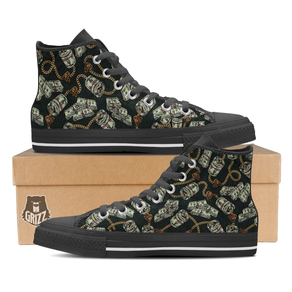 US Dollar Print Pattern Black High Top Shoes-grizzshop