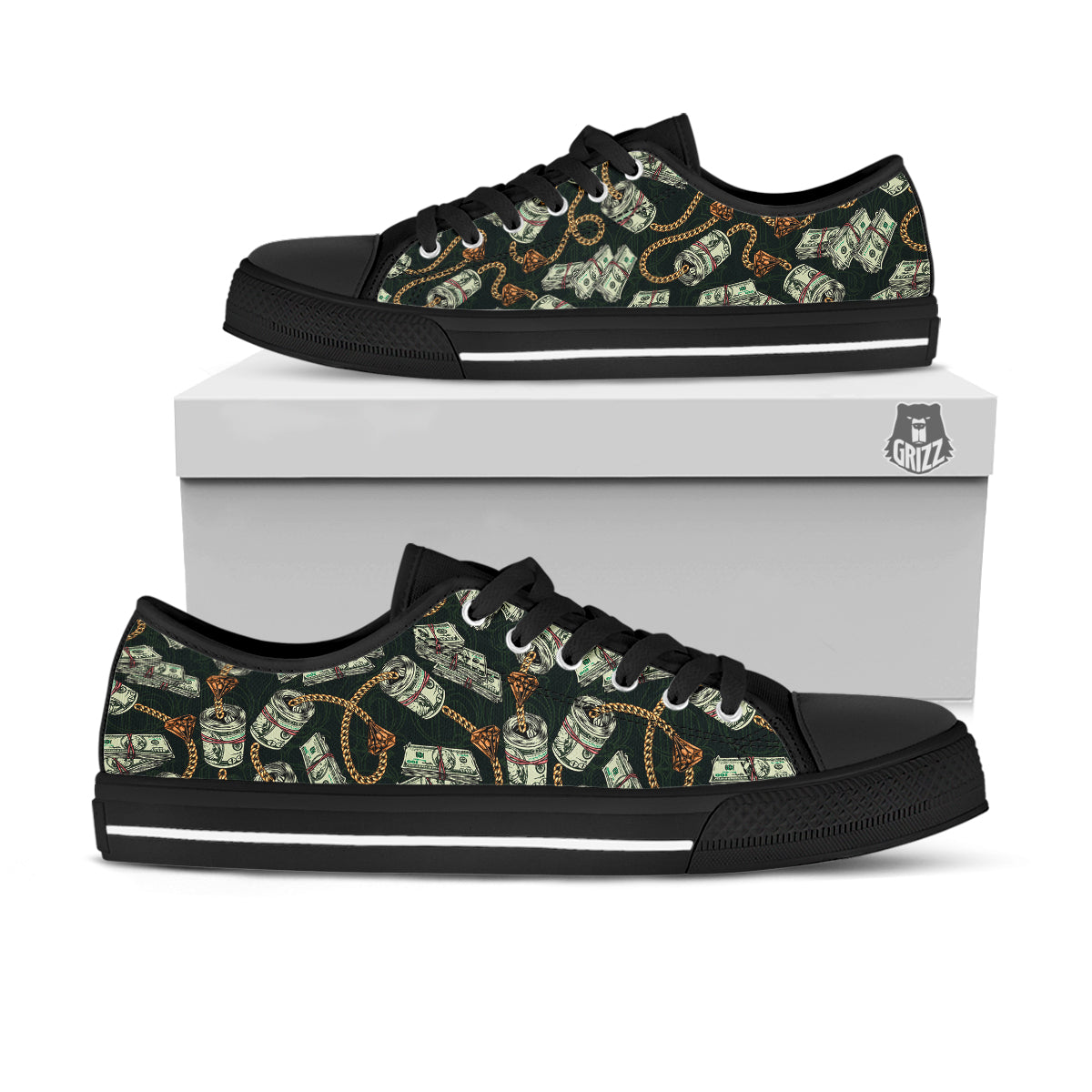 US Dollar Print Pattern Black Low Top Shoes-grizzshop