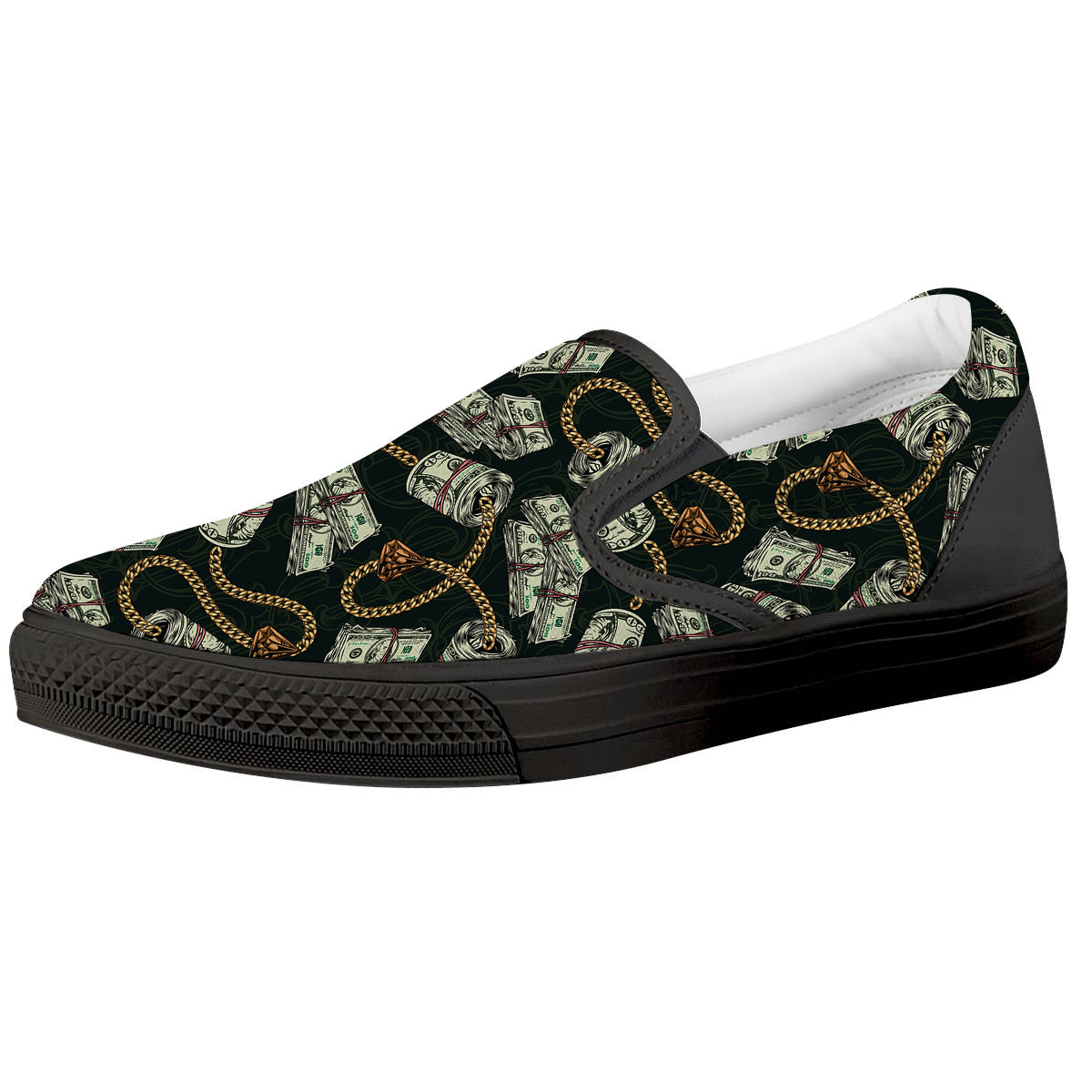US Dollar Print Pattern Black Slip On Shoes-grizzshop