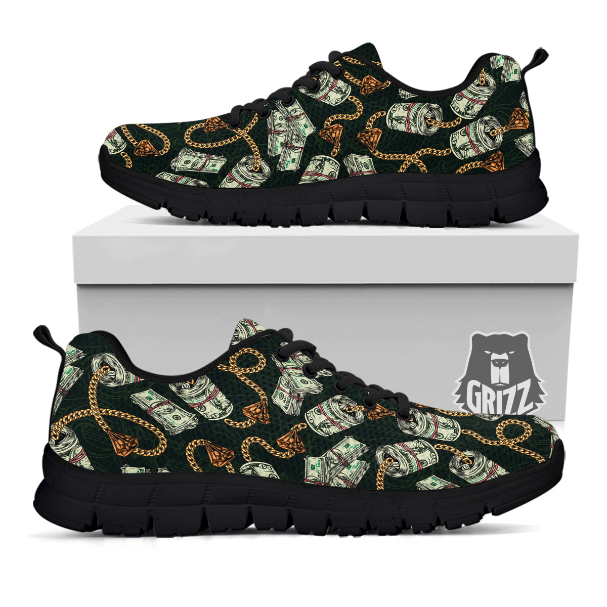 US Dollar Print Pattern Black Sneaker-grizzshop