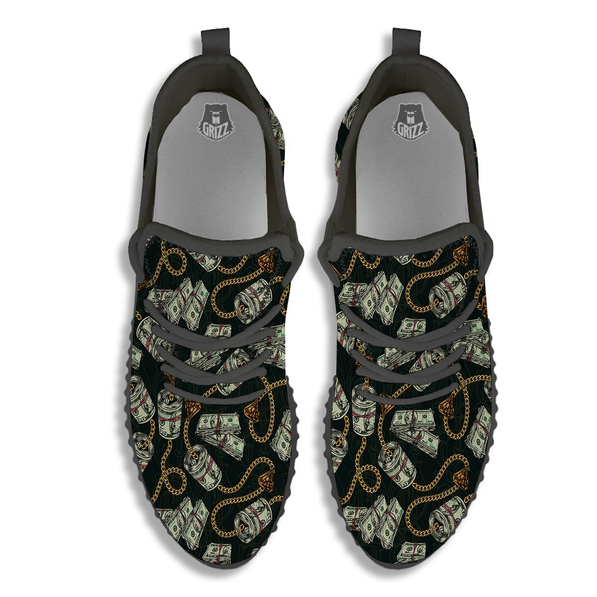US Dollar Print Pattern Black Walking Shoes-grizzshop