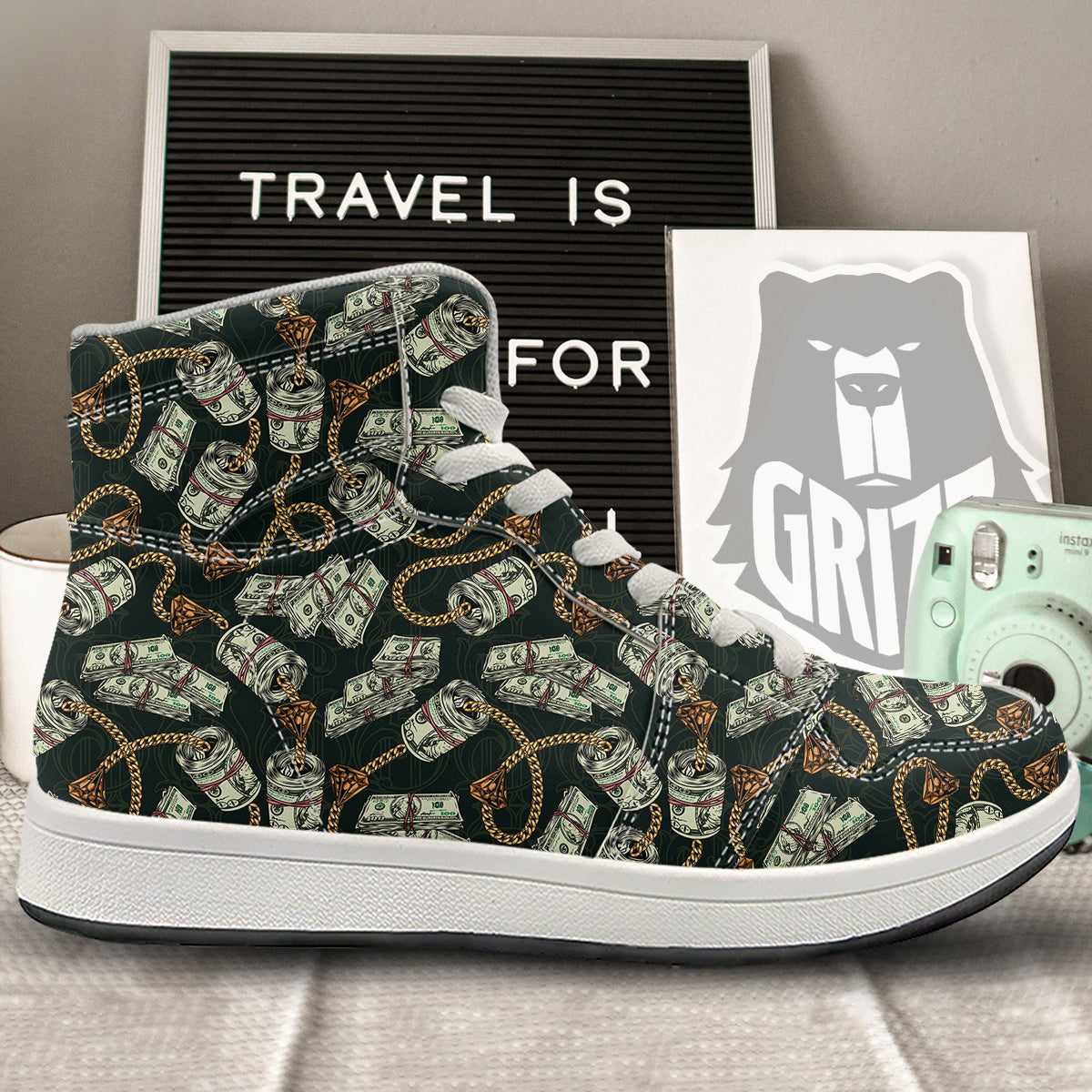 US Dollar Print Pattern High Top Sneakers-grizzshop