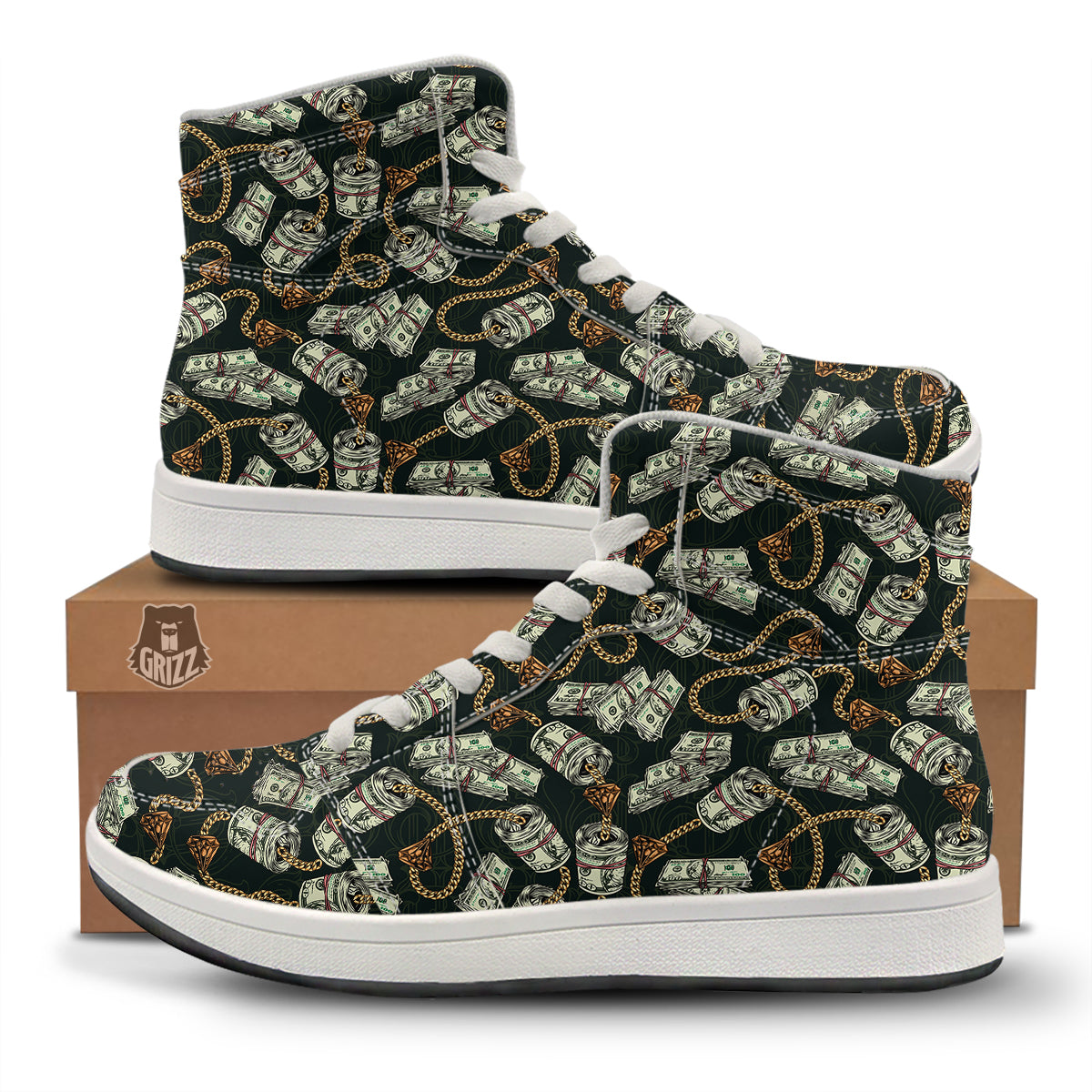 US Dollar Print Pattern High Top Sneakers-grizzshop