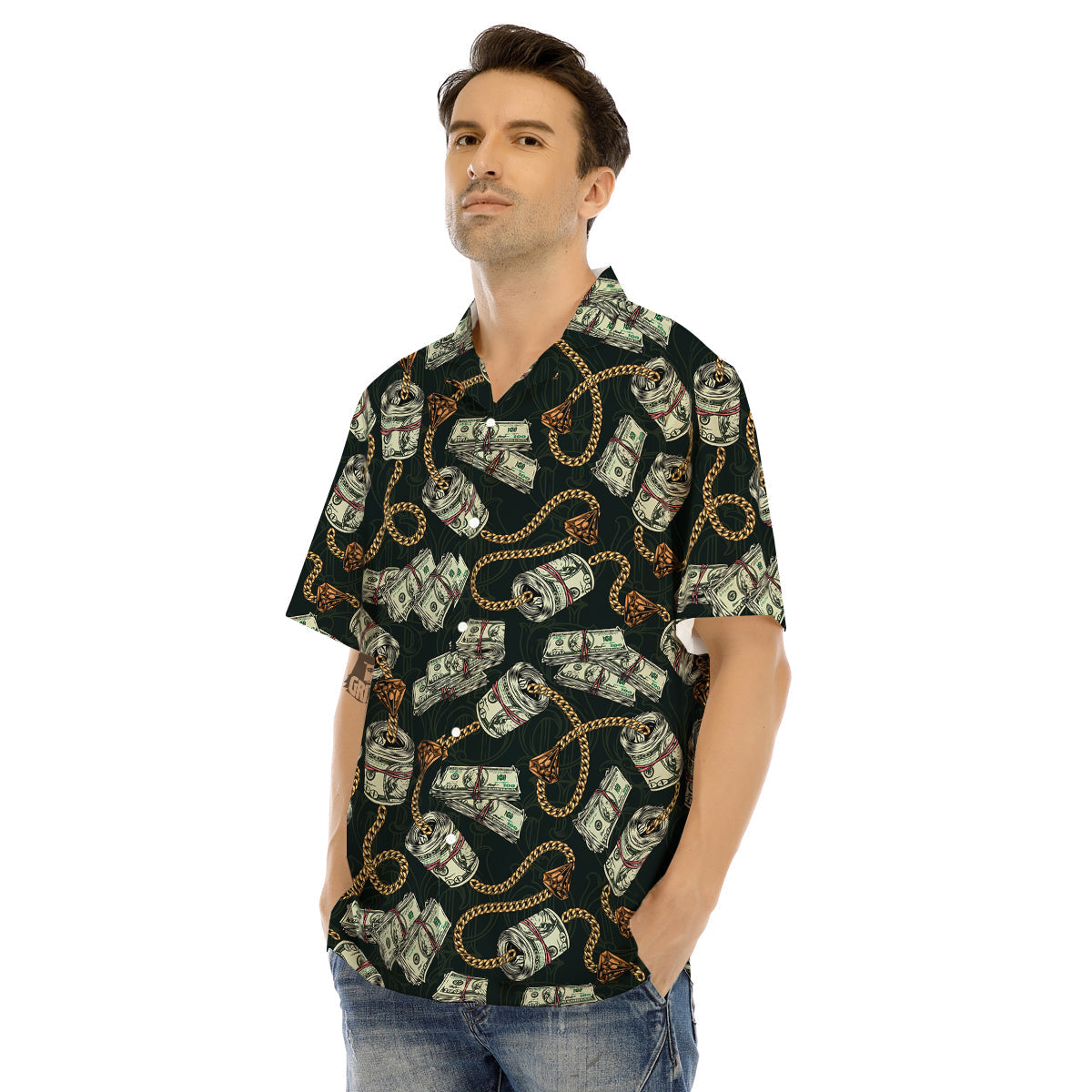 US Dollar Print Pattern Men's Hawaiian Shirt-grizzshop