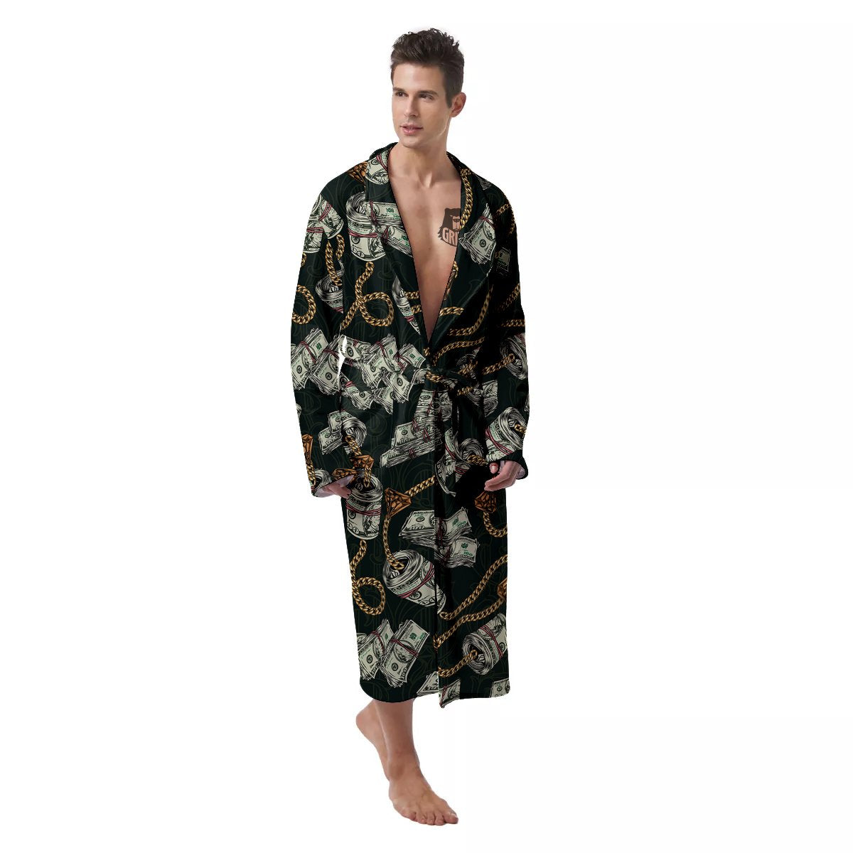 US Dollar Print Pattern Men's Robe-grizzshop
