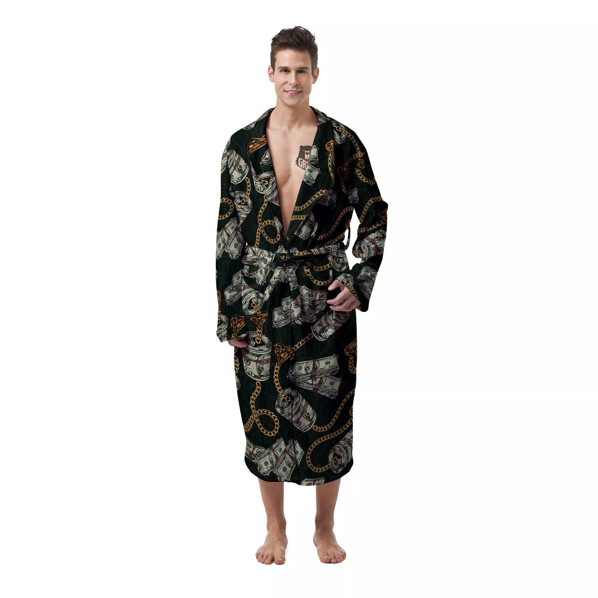 US Dollar Print Pattern Men's Robe-grizzshop